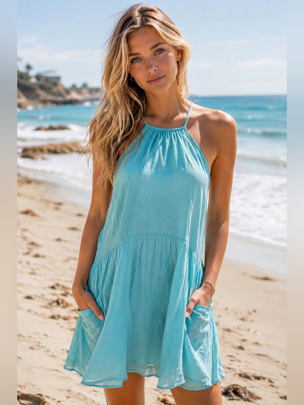 Kimchi Blue by Urban Outfitters Aqua Cotton Open Back Romper Lagoon Dress Skort